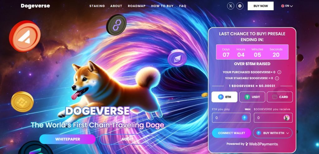 Homepage of Dogverse coin containing a quick buy link