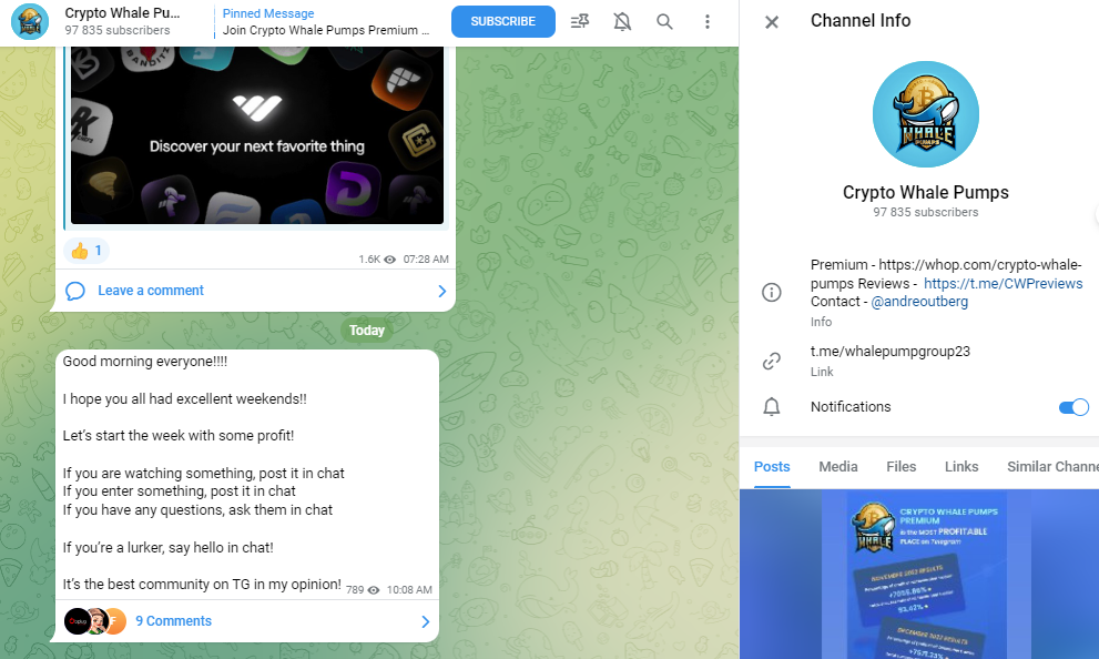 Telegram channel of Crypto Whale Pumps free Crypto signals provider