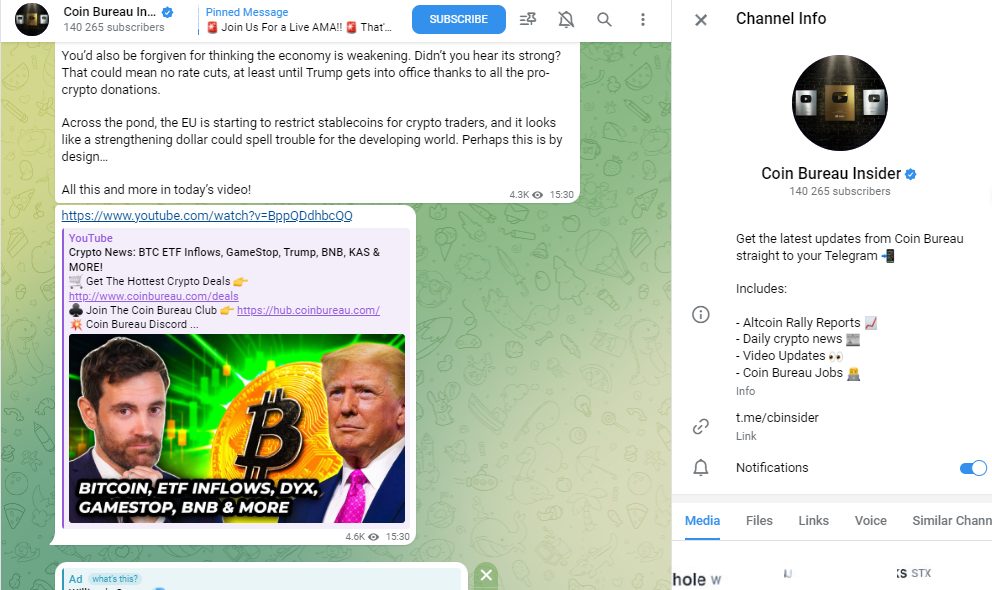 Telegram Channel of Coin Bureau Insider for free Crypto Signals