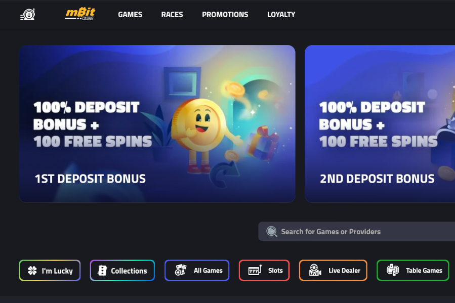 mBitcasino homepage - best Solana gambling websites.