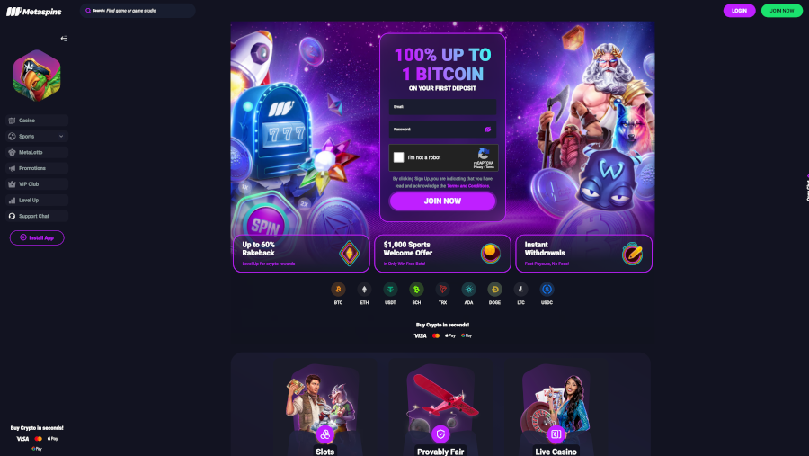 Metaspins image - best Tron casino sites.